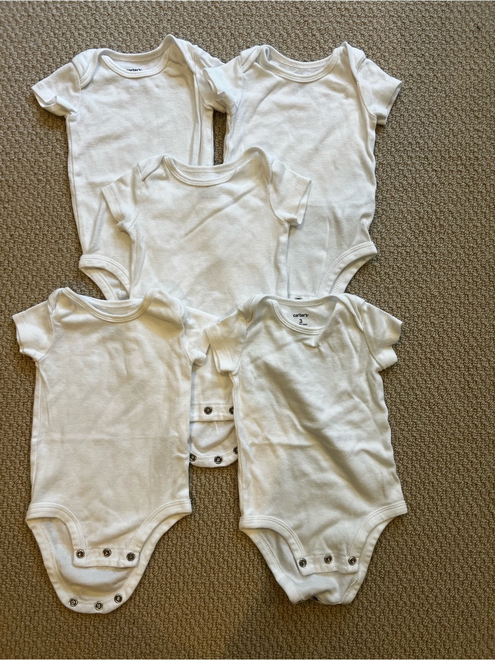 Carter’s 3 Month White Onesies 5 Pack Baby Bodysuits EUC